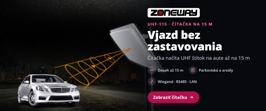 ZONEWAY UHF-115 – čítačka pre vjazd vozidiel až na 15 m