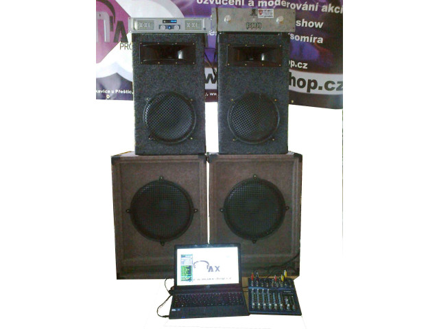 Profesionálne reproduktory + zosilňovače + mix 2x800W basy + 2x150W stredobasy a výšky 2x60W na zapožičanie