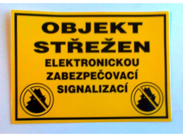 Výstražná samolepka OBJEKT STŘEŽEN elektronickou zabezpečovací signalizací *