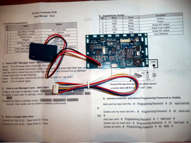 13,56MHz MIFARE čítačka, modul plošného spoja s relé, PCB-1