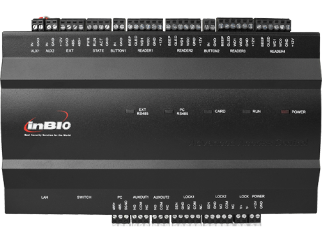 Riadiaca jednotka INBIO260, 2x dvere, AUX, 4x čítačka, 2x odchodové tlačidlo, RS485, WG26-34, TCP/IP + SW