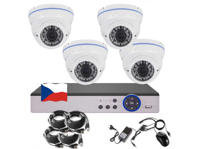 4CH 5MPx STARVIS AHD kamerový set CCTV EONBOOM VR4DW - DVR s LAN a 4x vonkajšie vari dome biela kamera