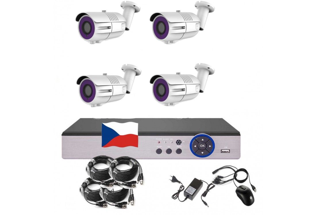4CH 5MPx AHD kamerový set CCTV EONBOOM VR4B - DVR s LAN a 4x vonkajšia bullet kamera