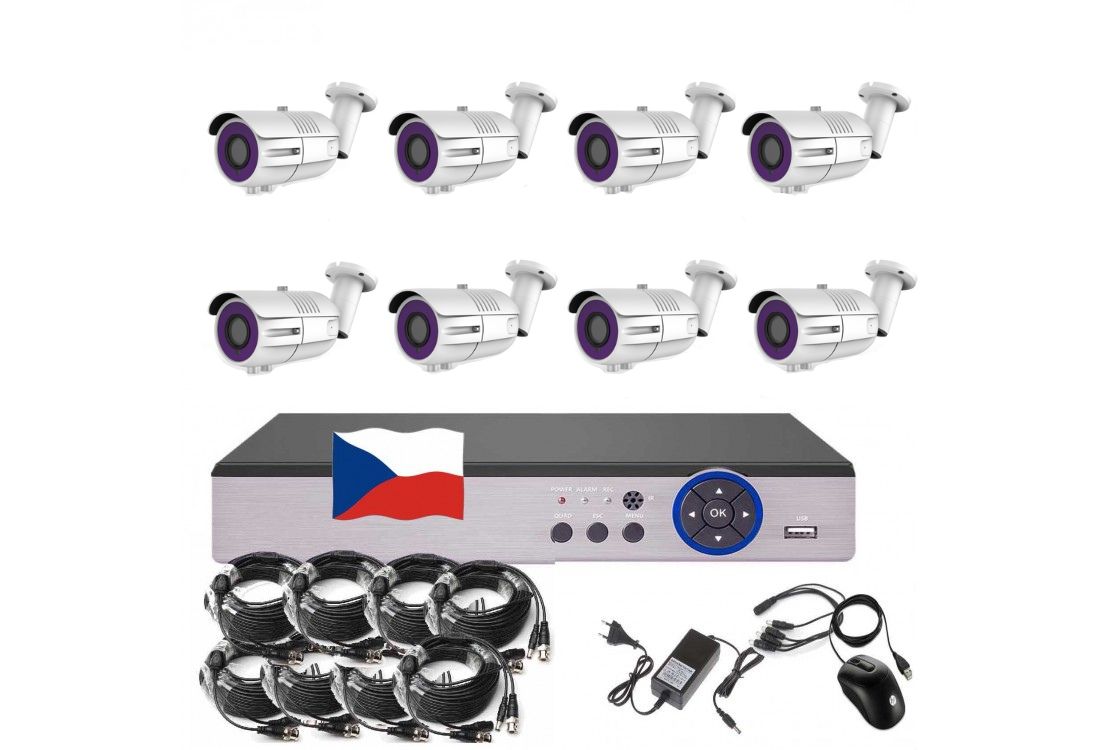 8CH STARVIS kamerový set CCTV EONBOOM VR8B s DVR s LAN a 8x vari bullet kamerou