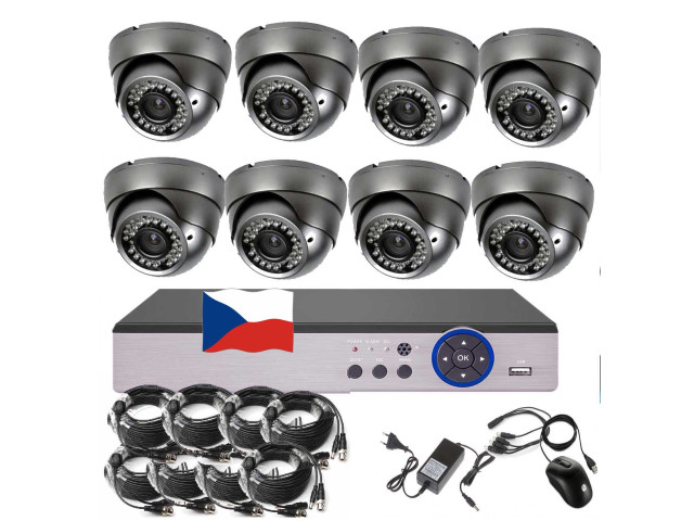 8CH 5MPx STARVIS kamerový set CCTV EONBOOM VR8D - DVR s LAN a 8x vonkajšia dome vari kamera