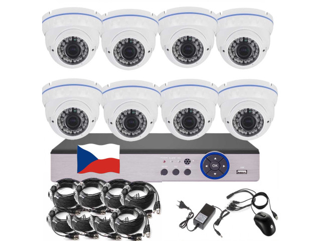 8CH 5MPx STARVIS kamerový set CCTV EONBOOM VR8DW - DVR s LAN a 8x vonkajšia vari kamera biela