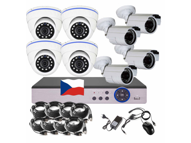 8CH 5MPx AHD kamerový set CCTV EONBOOM 4+4 - DVR s LAN a 4+4 vonkajšie bullet/dome kamery