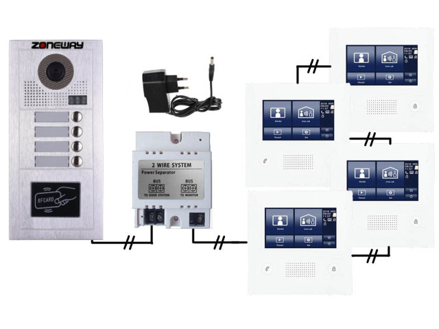 Set videozvonku ZONEWAY ZW-432M + ZW-619-4D