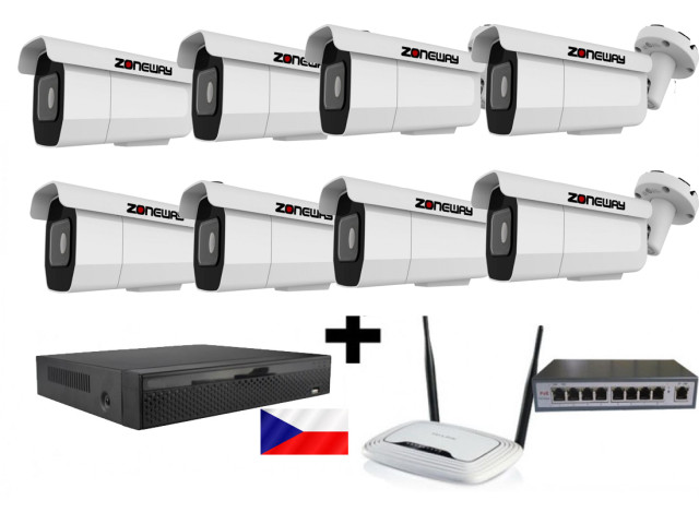 5MPx H265 kamerový IP POE set ZONEWAY - 8x NC965-Z, NVR3016, router, POE switch 8 + 1| ZONEWAY 8-NC965-Z-3016