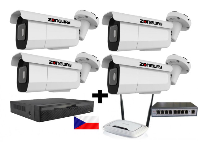 5MPx kamerový IP POE set ZONEWAY - 4x NC965-Z, NVR 3016, router, POE switch 4 + 1| ZONEWAY 4-NC965-Z-3016