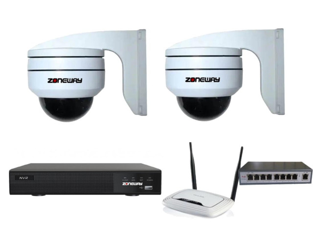 5MPx PTZ kamerový IP POE set ZONEWAY - 2x MINI PTZ NVR 3016, router, POE switch 4 + 1 | ZONEWAY MPTZ2-3016