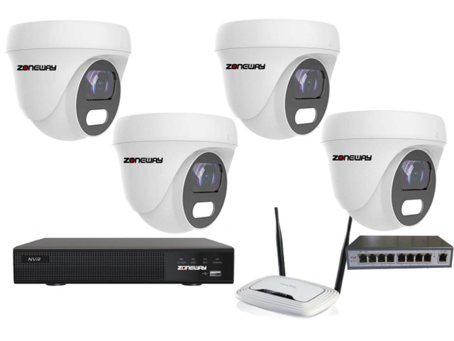 5MPx COLORVU kamerový IP POE set - 4x NC960+, POE switch 4 + 1, NVR | ZONEWAY 4-NC960+3016