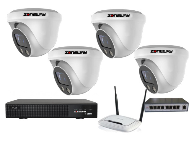5MPx ZOOM kamerový IP POE set - 4x NC961, POE switch 4 + 1, NVR | ZONEWAY 4-NC961-3016
