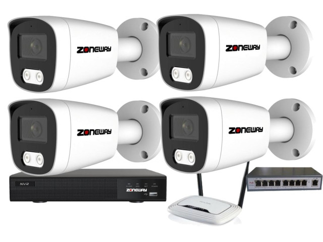 8MPx kamerový IP POE set - 4x NC981, POE switch 4 + 1| ZONEWAY 4-NC981-3016