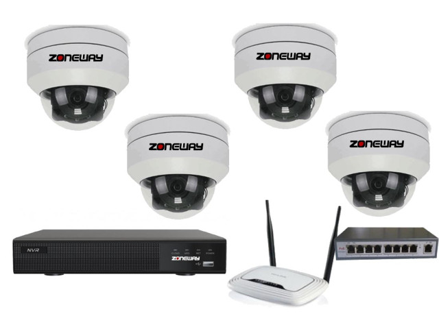 5MPx PTZ kamerový IP POE set - 4x MINI PTZ NVR 3016, router, POE switch 4 + 1| ZONEWAY 4-PTZ4XC50+3016