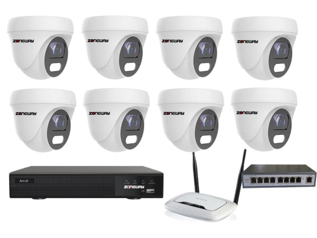 5MPx COLORVU kamerový IP POE set - 8x NC960+, POE switch 8 + 1, NVR | ZONEWAY 8-NC960+3016
