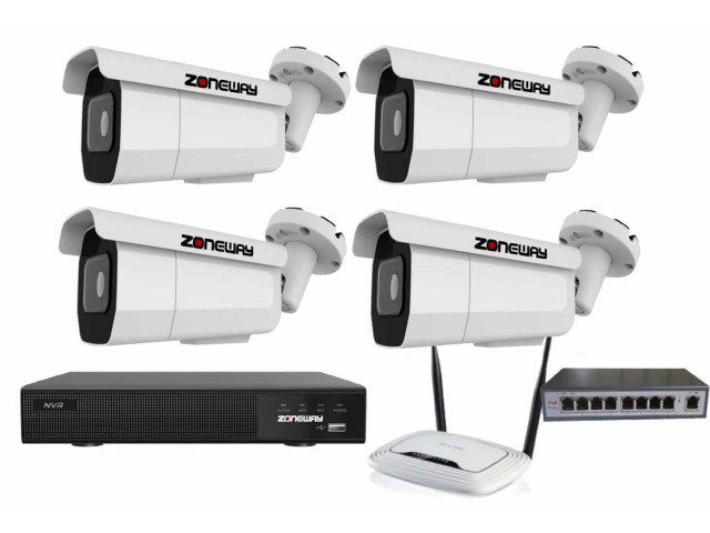 8MPx ZOOM kamerový IP POE set - 4x NC971, POE switch 4 + 1, NVR | ZONEWAY 4-NC971-3016