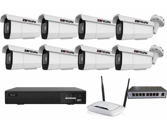 8MPx ZOOM kamerový IP POE set - 8x NC971, POE switch 8 + 1, NVR | ZONEWAY 8-NC971-3016