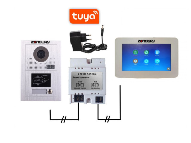 2-vodičový TUYA videozvonček s RFID | ZONEWAY ZW-777 + ZW-619-1D