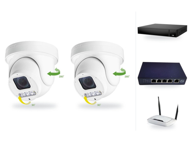 6Mpx PTZ kamerový IP PoE set, 2x mini PTZ so 4x zoomom, NVR3016, PoE switch 4+1, router | ZONEWAY 2-X4DM6S-3016