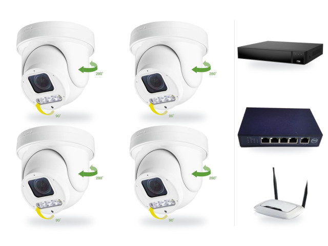 6Mpx PTZ kamerový IP PoE set, 4x mini PTZ so 4x zoomom, NVR3016, PoE switch 4+1, router | ZONEWAY 4-X4DM6S-3016