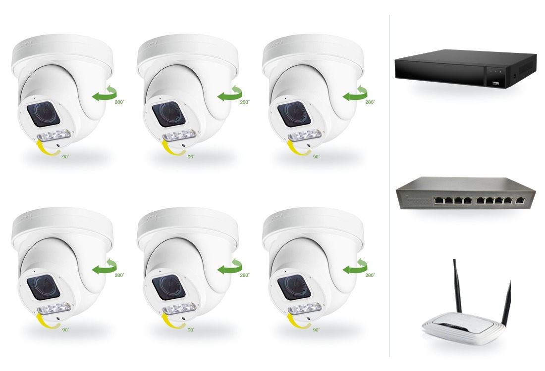 Kamerový systém PoE: set 6x mini PTZ kamera 6 Mpx, zoom 4x, NVR3016, PoE switch 8+1 | ZONEWAY 6-X4DM6S-3016