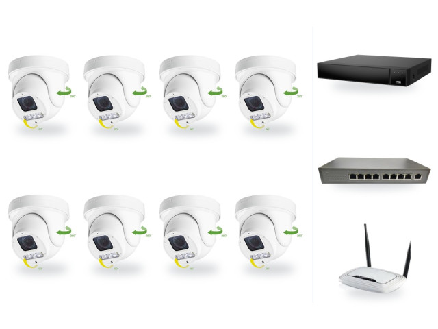 6Mpx PTZ kamerový IP PoE set, 8x mini PTZ so 4x zoomom, NVR3016, PoE switch 8+1, router | ZONEWAY 8-X4DM6S-3016
