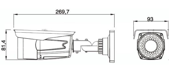Rozmery varifokálnej bullet kamery EONBOOM VI30K-500V